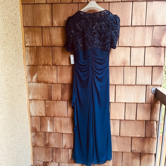 Alex Evenings Long Empire Waist Dress Soutache Bodice Cascade Ruffle Skirt 10 - Picture 14 of 15